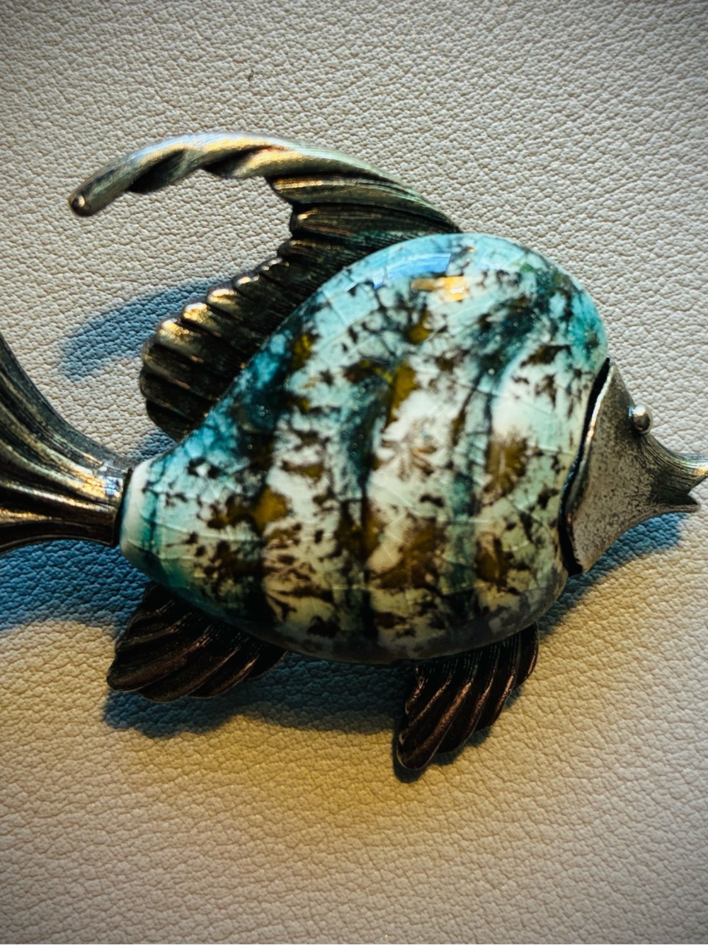 Vintage Decorative Enamel Fish Brooch, Turquoise Finish